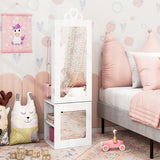 Princess Vanity Table and Stool Set Freestanding Jewelry Cabinet Armoire with Full-Length Mirror-White