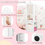 Princess Vanity Table and Stool Set Freestanding Jewelry Cabinet Armoire with Full-Length Mirror-White