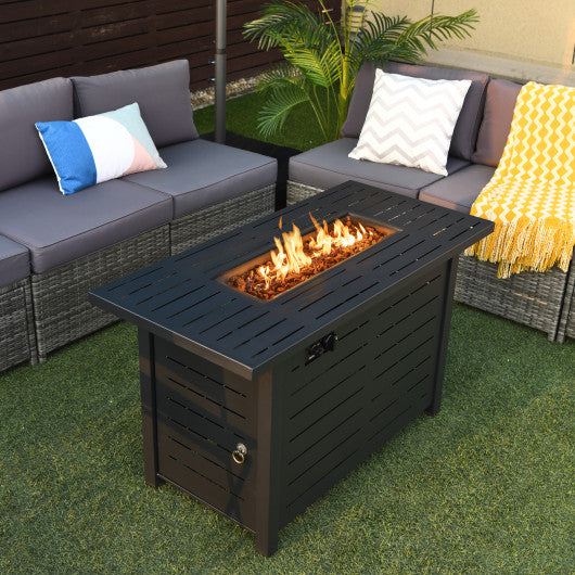 42 Inch 60 000 BTU Rectangular Propane Fire Pit Table with Waterproof Cover