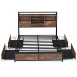 Full/Queen Size Bed Frame with Bookcase Headboard and 4 Storage Drawers-Queen Size