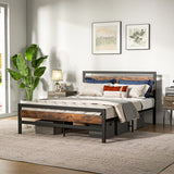 Full/Queen Industrial Bed Frame with Rustic Headboard and Footboard-Queen Size