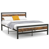 Full/Queen Industrial Bed Frame with Rustic Headboard and Footboard-Queen Size
