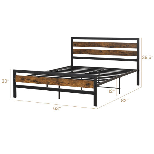 Full/Queen Industrial Bed Frame with Rustic Headboard and Footboard-Queen Size