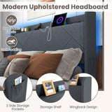 Full/Queen Size Bed Frame with LED Lights and Charging Station-Queen Size