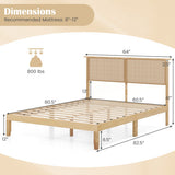 Twin/Full/Queen Size Bed Frame with Rattan Headboard-Queen Size