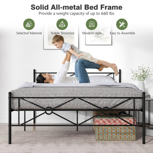 Full/Queen Size Metal Platform Bed Frame with Headboard and Footboard-Queen Size
