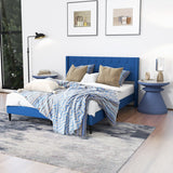Queen Size Upholstered Platform Bed with Button Tufted Wingback Headboard-Blue