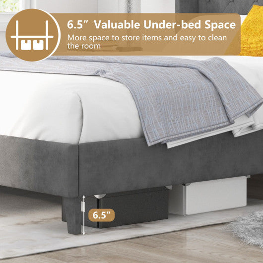 Full/Queen Size Upholstered Platform Bed Frame with Button Tufted Headboard-Queen Size
