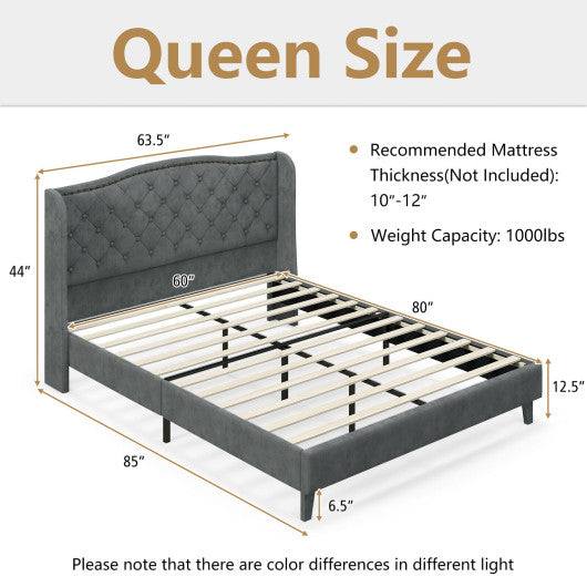 Full/Queen Size Upholstered Platform Bed Frame with Button Tufted Headboard-Queen Size