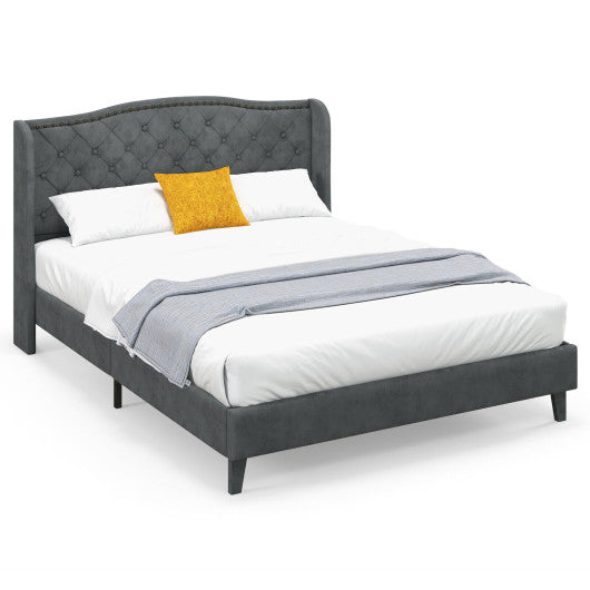 Full/Queen Size Upholstered Platform Bed Frame with Button Tufted Headboard-Queen Size