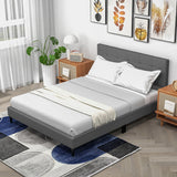 Queen Size Upholstered Platform Bed with Button Tufted Headboard-Gray