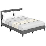 Queen Size Upholstered Platform Bed with Button Tufted Headboard-Gray