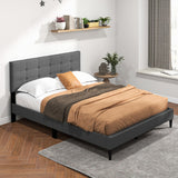 Queen Size Upholstered Platform Bed with Button Tufted Headboard-Gray