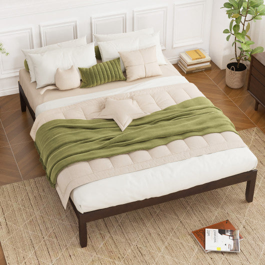 Queen Size Wood Bed Frame with Wooden Slats Support and Rubber Wood Legs-Espresso