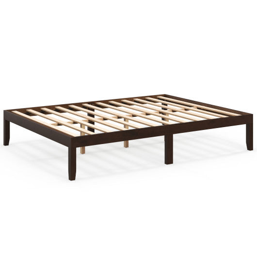 Queen Size Wood Bed Frame with Wooden Slats Support and Rubber Wood Legs-Espresso