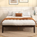 Queen Size Wood Bed Frame with Wooden Slats Support and Rubber Wood Legs-Espresso