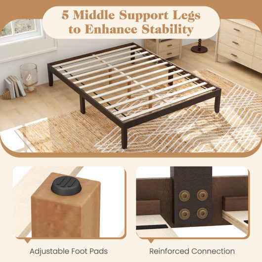 Queen Size Wood Bed Frame with Wooden Slats Support and Rubber Wood Legs-Espresso