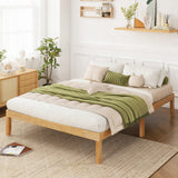 Queen Size Wood Bed Frame with Wooden Slats Support and Rubber Wood Legs-Natural