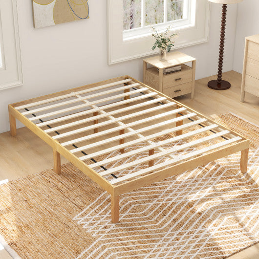 Queen Size Wood Bed Frame with Wooden Slats Support and Rubber Wood Legs-Natural