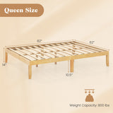 Queen Size Wood Bed Frame with Wooden Slats Support and Rubber Wood Legs-Natural