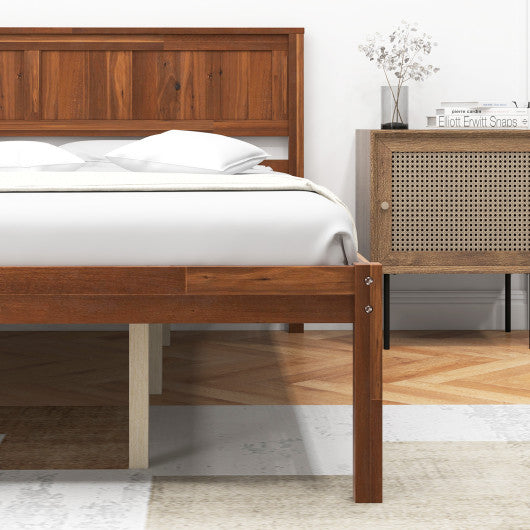 Twin/Full/Queen Size Bed Frame with Wooden Headboard and Slat Support-Queen Size