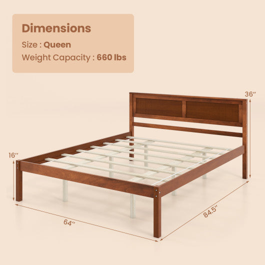 Twin/Full/Queen Size Bed Frame with Wooden Headboard and Slat Support-Queen Size