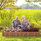 91 x 24 x 16 Inch Divisible Planter Box with Corner Drainage and Non-woven Liner for Growing Vegetables-Brown