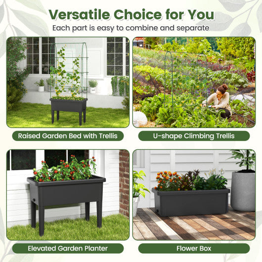 Self-watering Raised Garden Bed Elevated Planter with Climbing Trellis-Black