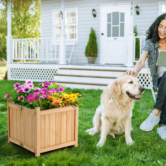 Folding Square Fir Wood Raised Garden Bed with Removable Bottom