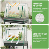 3-in-1 Raised Garden Bed with Greenhouse Cover and Trellis-Grey