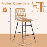 Set of 2 Rattan Bar Stools with Sturdy Metal Frame-Yellow
