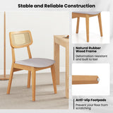 Rattan Dining Chair Set of 2 with Can Back and Rubber Wood Frame-Natural