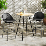 Set of 2 Rattan Swivel Barstools with Curved Back-Black