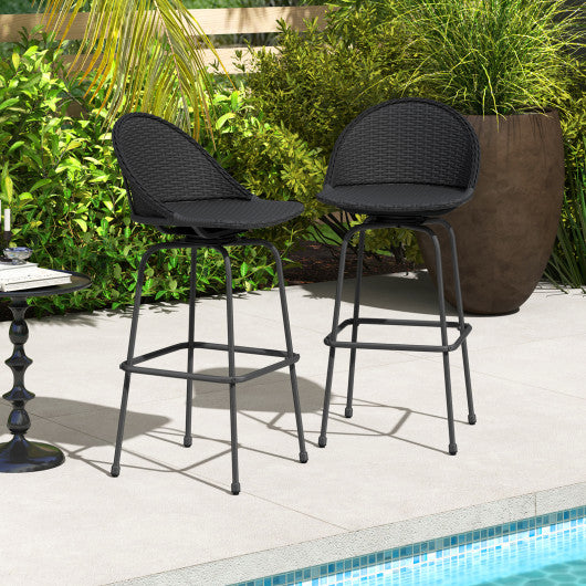 Set of 2 Rattan Swivel Barstools with Curved Back-Black