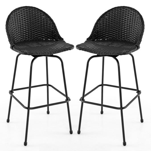 Set of 2 Rattan Swivel Barstools with Curved Back-Black