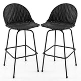 Set of 2 Rattan Swivel Barstools with Curved Back-Black