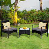 3 Pieces Patio Wicker Rattan Furniture Set with Cushion for Lawn Backyard-Gray