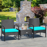 3 Pieces Patio Wicker Rattan Furniture Set with Cushion for Lawn Backyard-Turquoise