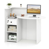 Reception Office Desk with Open Shelf and Lockable Drawer-White