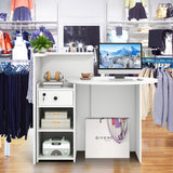 Reception Office Desk with Open Shelf and Lockable Drawer-White