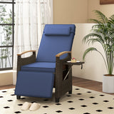 Patio Wicker Recliner Chair with Adjustable Backrest and Footrest-Navy