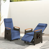 Patio Wicker Recliner Chair with Adjustable Backrest and Footrest-Navy