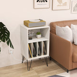 Record Player Stand with Charging Station for Living Room Bedroom-White