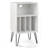 Record Player Stand with Charging Station for Living Room Bedroom-White