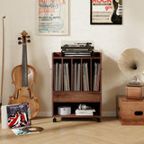Record Rolling Turntable Player Stand with Drawer-Brown
