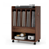 Record Rolling Turntable Player Stand with Drawer-Brown