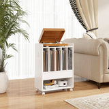 Record Rolling Turntable Player Stand with Drawer-White