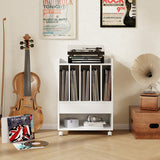 Record Rolling Turntable Player Stand with Drawer-White