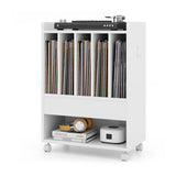 Record Rolling Turntable Player Stand with Drawer-White