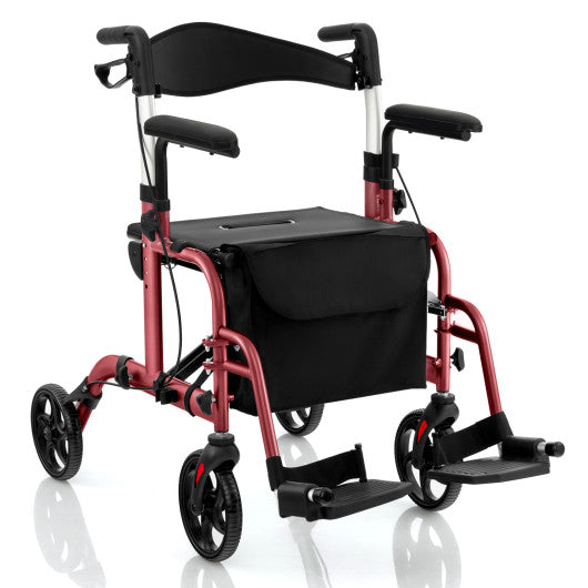 Folding Rollator Walker with Seat and Wheels Supports up to 300 lbs-Red
